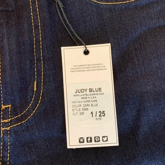Judy Blue Dark Blue High Waist Super Flare Jeans Frayed Raw Hem Stretch Sz 1/25 - Picture 7 of 14